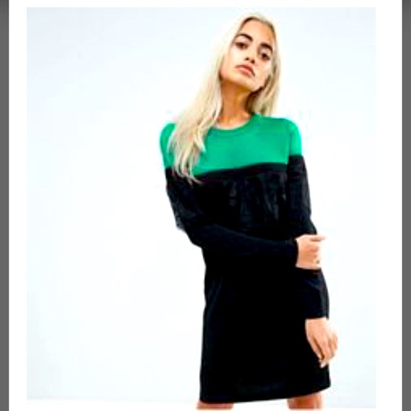 ASOS Petite knitted mini dress in colour block with lace - Picture 1 of 3
